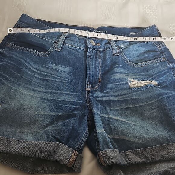 Blue Distressed Denim Boyfriend Shorts - Picture 2 of 16